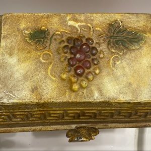 vintage footed metal tin storage box and vase
planter raised embossed